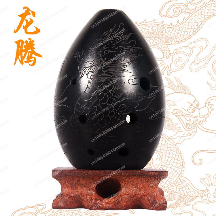 Musical Instrument Xun - Sekiz delikli armut biçimli siyah çömlek